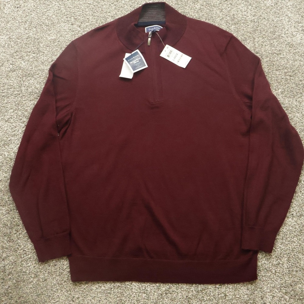 Club Room Sweater Mens Large 1/4 zip Merino Wool Pullover office Preppy Classic